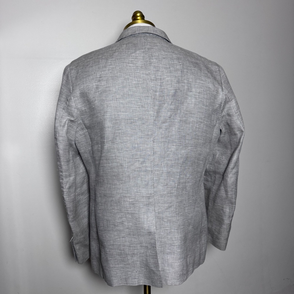 Banana Republic Blazer Mens 44R Grey White Linen Slim Fit Micro-check Sport Coat - Picture 3 of 6